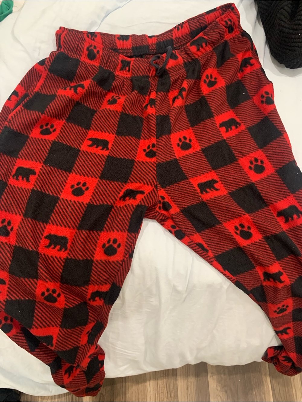 Cuddl Duds Red and Black Buffalo Plaid Bear Paw Pajama Pants